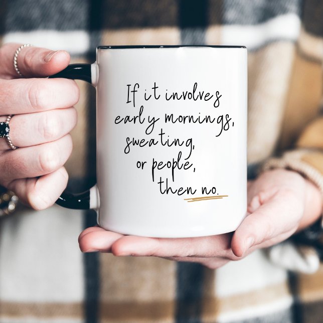 Funny Morning Minimalist Script Typography Two-Tone Coffee Mug (Creator Uploaded)