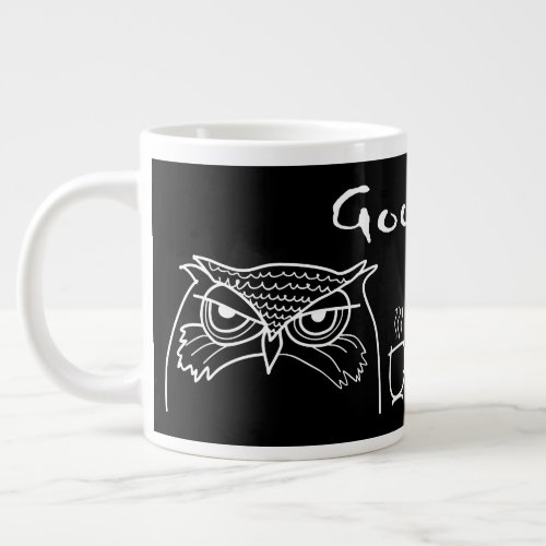 Funny Morning Owl Cartoon Black and White Large Coffee Mug