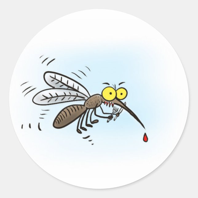 Funny mosquito cartoon classic round sticker (Front)