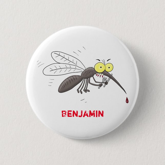 Funny mosquito insect cartoon illustration button (Front)