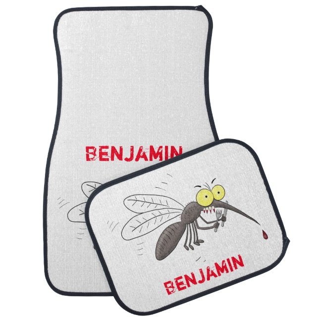 Funny mosquito insect cartoon illustration  car floor mat (Set)