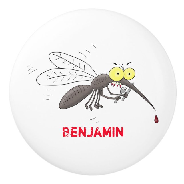 Funny mosquito insect cartoon illustration ceramic knob (Front)