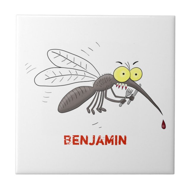 Funny mosquito insect cartoon illustration ceramic tile (Front)