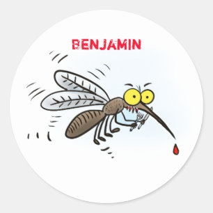 Funny mosquito insect cartoon illustration classic round sticker