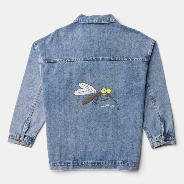 Funny mosquito insect cartoon illustration denim jacket (Back)