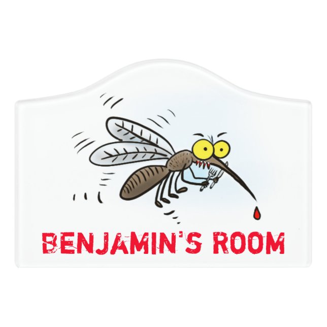 Funny mosquito insect cartoon illustration door sign (Small Crest Front)