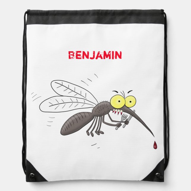 Funny mosquito insect cartoon illustration drawstring bag (Front)
