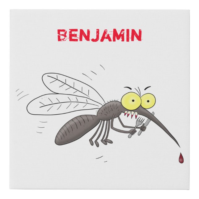 Funny mosquito insect cartoon illustration faux canvas print (Front)