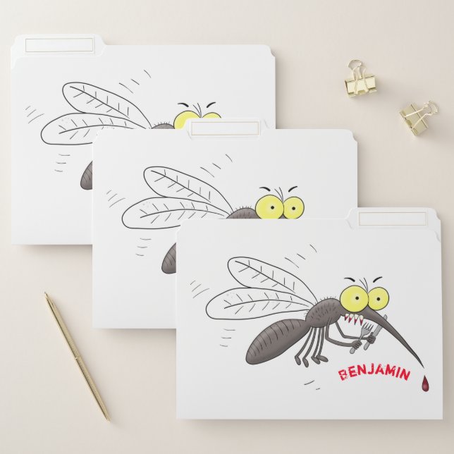 Funny mosquito insect cartoon illustration file folder (Set)
