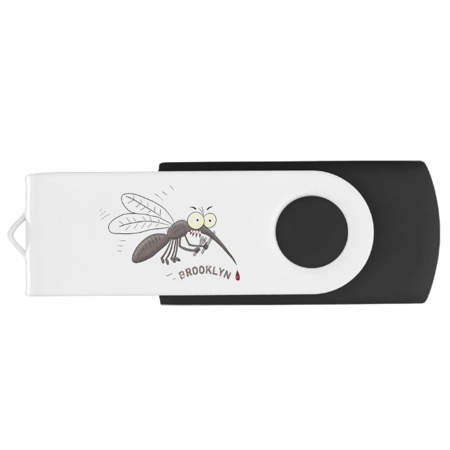 Funny mosquito insect cartoon illustration flash drive (Back)
