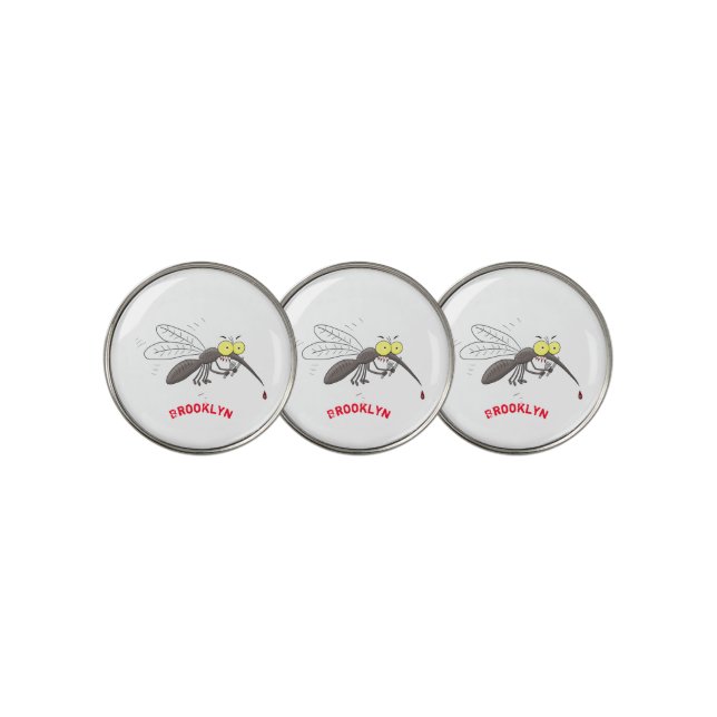 Funny mosquito insect cartoon illustration golf ball marker (3 Up)