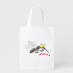 Funny mosquito insect cartoon illustration grocery bag