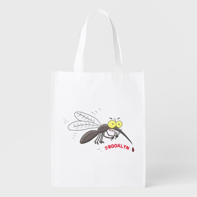 Funny mosquito insect cartoon illustration grocery bag (Front)