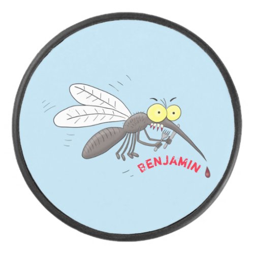 Funny mosquito insect cartoon illustration hockey puck