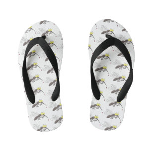 Funny mosquito insect cartoon illustration kid's flip flops