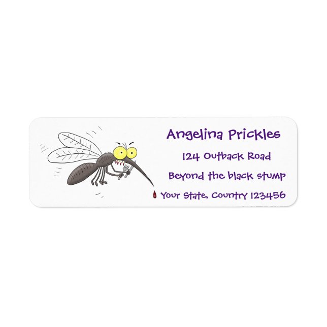 Funny mosquito insect cartoon illustration label (Front)