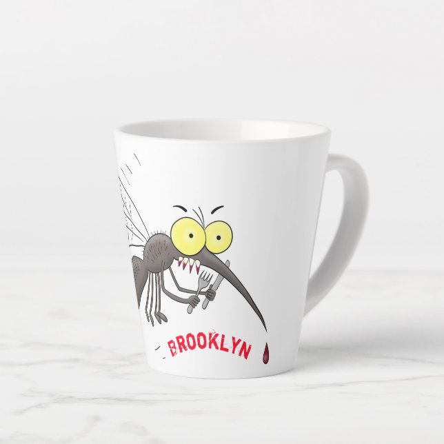 Funny mosquito insect cartoon illustration latte mug (Right Angle)
