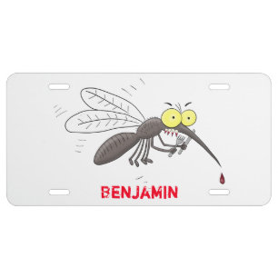 Funny mosquito insect cartoon illustration license plate