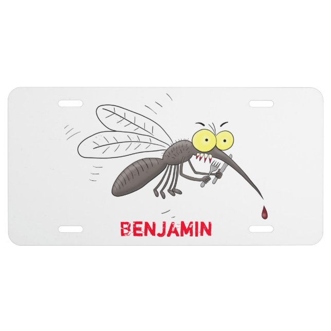 Funny mosquito insect cartoon illustration  license plate (Front)
