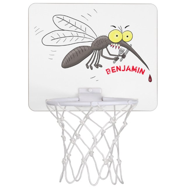 Funny mosquito insect cartoon illustration mini basketball hoop (Front)