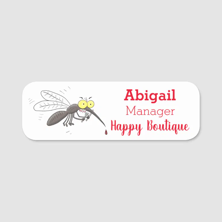 Funny mosquito insect cartoon illustration name tag | Zazzle