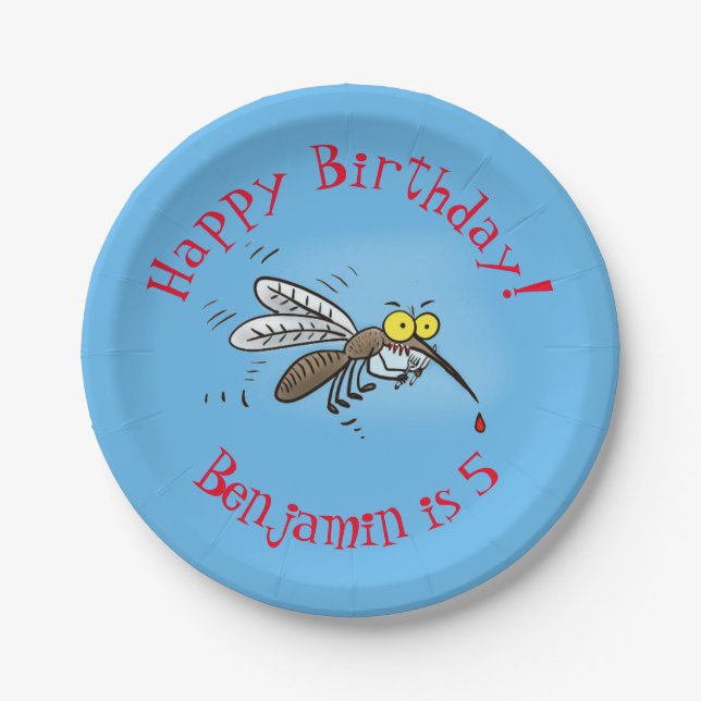 Funny mosquito insect cartoon illustration paper plates (Front)
