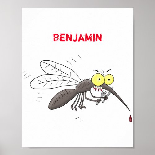 Funny mosquito insect cartoon illustration poster