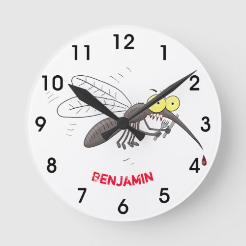 Funny mosquito insect cartoon illustration round clock