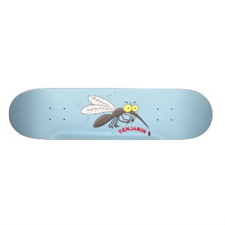 Funny mosquito insect cartoon illustration skateboard