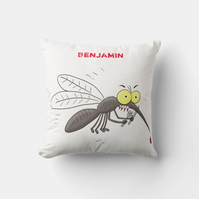 Funny mosquito insect cartoon illustration throw pillow (Front)