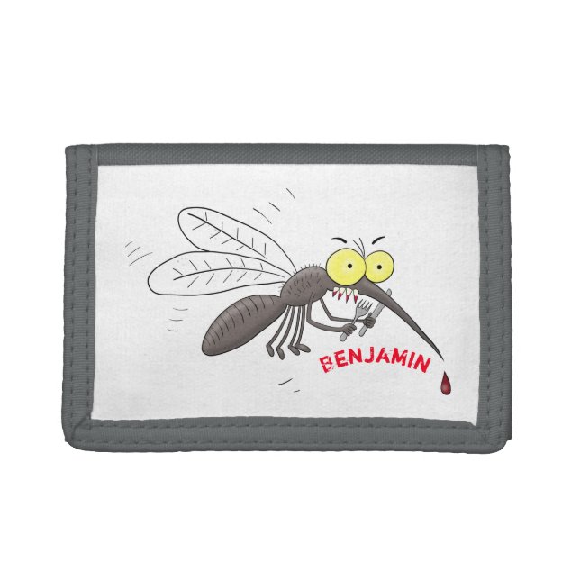 Funny mosquito insect cartoon illustration trifold wallet (Front)