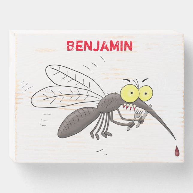 Funny mosquito insect cartoon illustration wooden box sign (Front Horizontal)