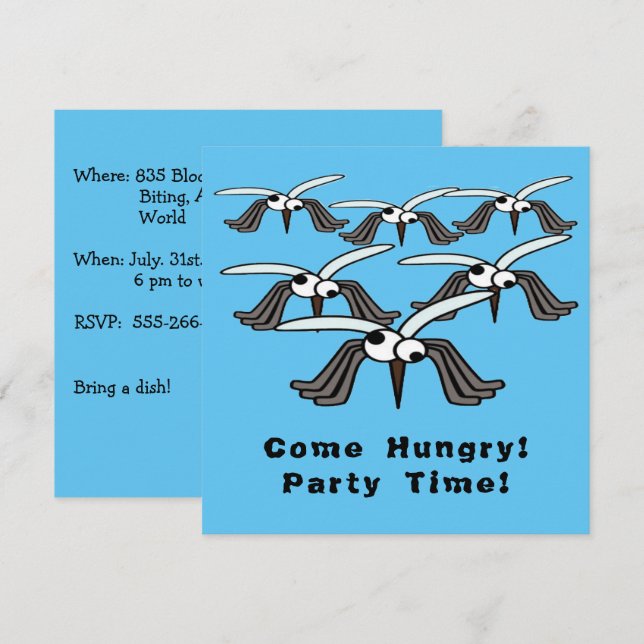 Funny Mosquitoes Come Hungry Summer BBQ Party Time Invitation (Front/Back)