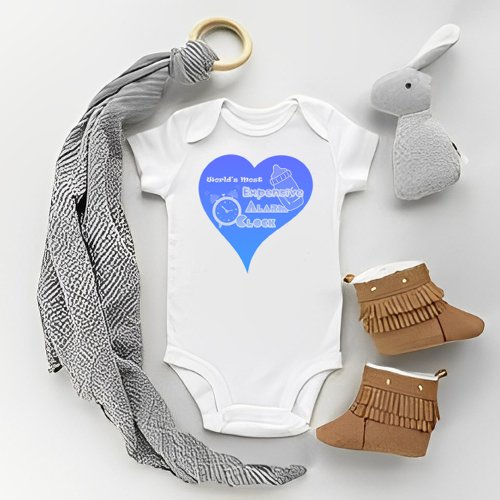 Funny Most Expensive Alarm Clock Blue Heart Cute  Baby Bodysuit