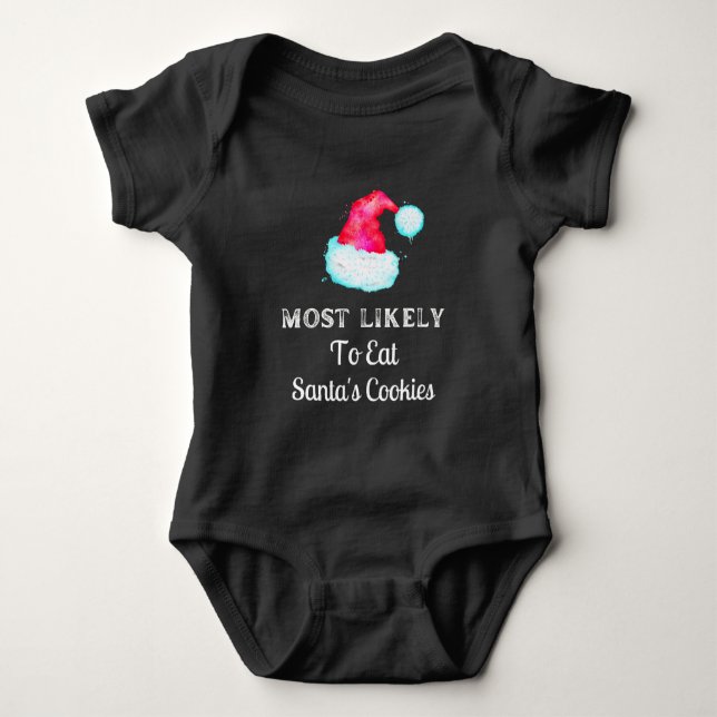 Funny Most Likely To Santa's Cookies Baby Bodysuit (Front)