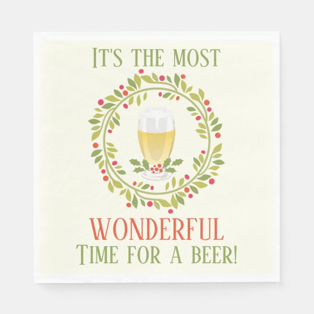 Funny Most Wonderful Time For A Beer Christmas Napkins (Front)