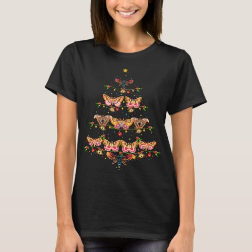 Funny Moth Bird Xmas Tree Gift Santa Hat Moth Chri T_Shirt