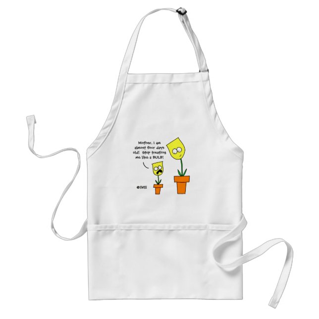 Funny Mother Daughter Cartoon Cute Yellow Tulips Adult Apron (Front)