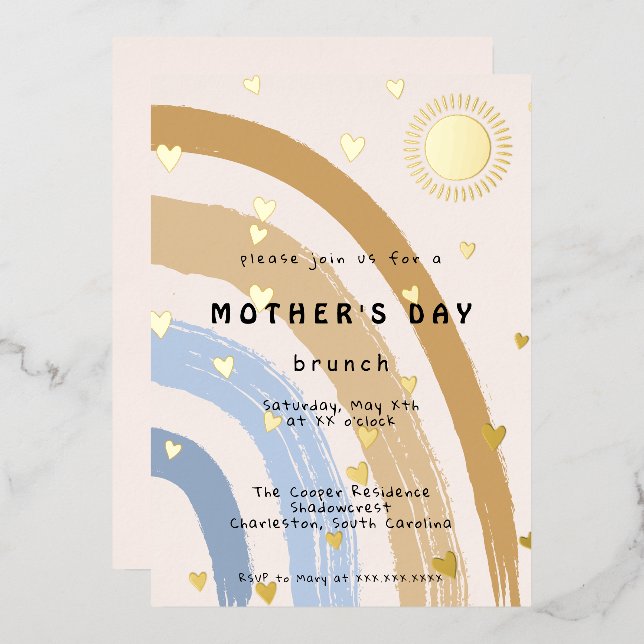Funny Mother’s Day Brunch Rainbow  Foil Invitation (Front/Back)