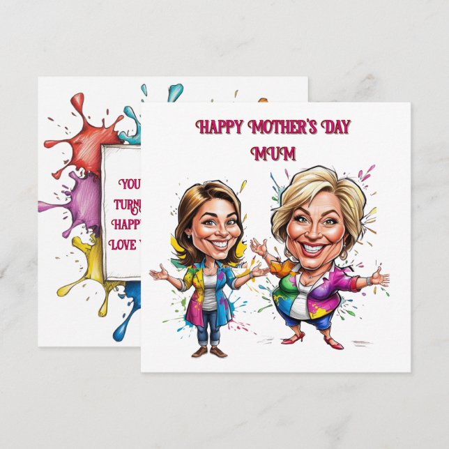 Funny Mother’s Day Card with Custom Caricatures (Front/Back)