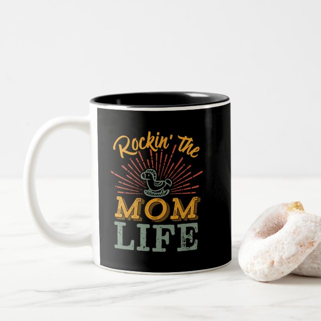Funny Motherhood Mother's Day Rocking The Mom Life Two-Tone Coffee Mug (With Donut)