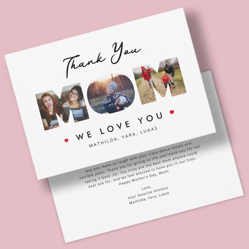 Funny Mothers Day 3 Photo Collage Letter Thank You Card