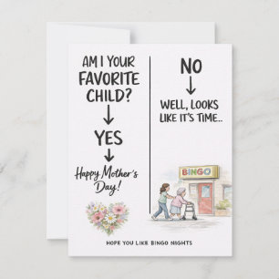 Funny Mothers Day  Favorite Child Sarcastic Gift Note Card