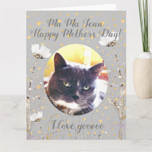 Happy Mother's Day Mom Cute Cat in Flower Hat Holiday Card | Zazzle