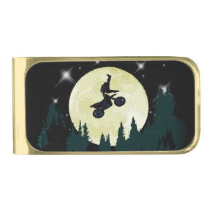 Funny Motocross Motorbike Stunt For Men Gold Finish Money Clip