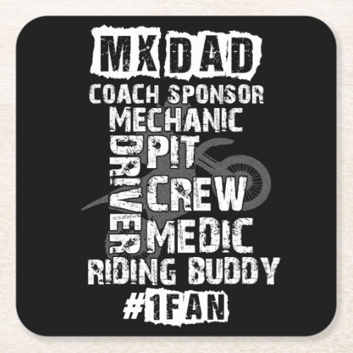 Funny Motocross MX Dad 1 Fan Dirt Bike Coach Square Paper Coaster