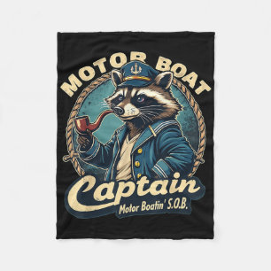 Funny Motor Boat Captain Nautical Raccoon Meme Cos Fleece Blanket