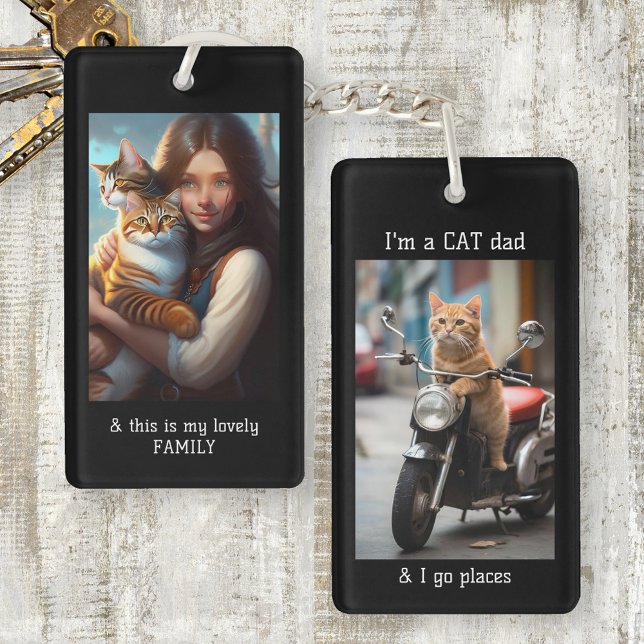 Funny Motor Cat Dad Photo Keychain (Creator Uploaded)
