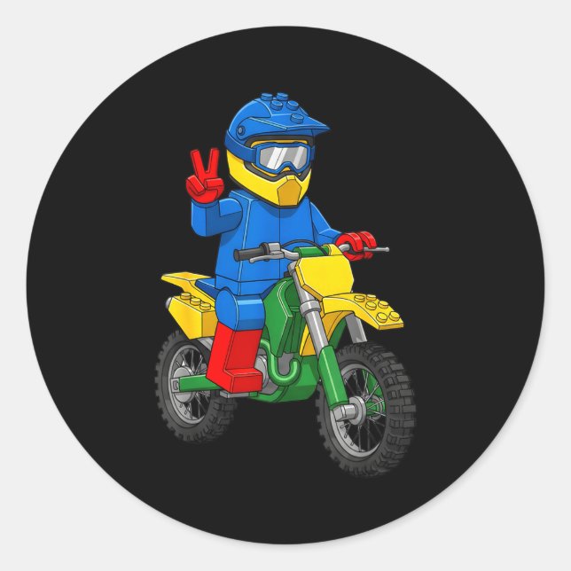 Funny Motorbike Builder Boys Block Building Toys D Classic Round Sticker (Front)