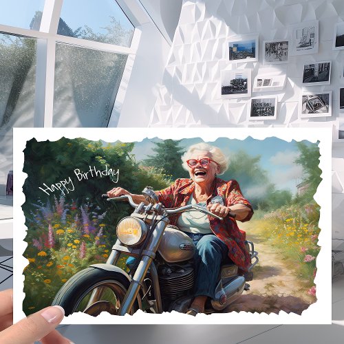 Funny Motorcycle Biker Granny Joke Birthday Card